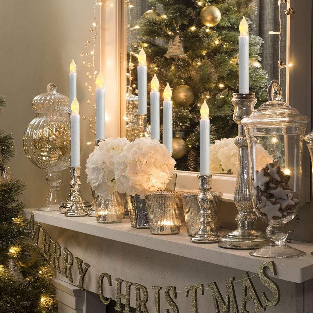 60 Pcs Flameless LED Taper Candles, Battery Operated Flickering Candles with Warm White Light, Safe Fake Electric Candlesticks for Wedding Centerpieces, Church, Halloween, Christmas Home Decor