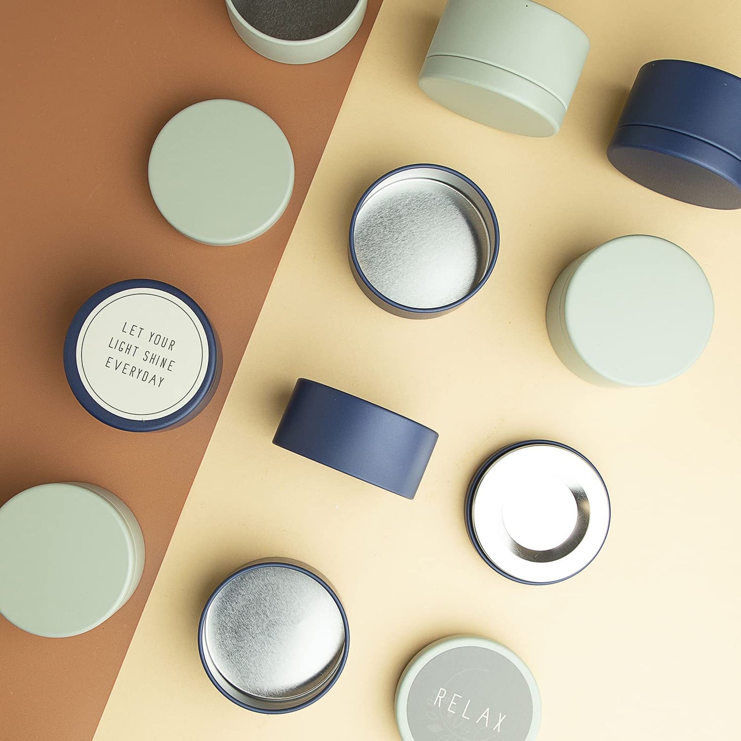Hearth & Harbor Tin Candle Jars for Making Candles - DIY Candle Containers with Lids - Metal Candle Jars - Bulk Tins Storage for Candle (12, Navy and Sage)