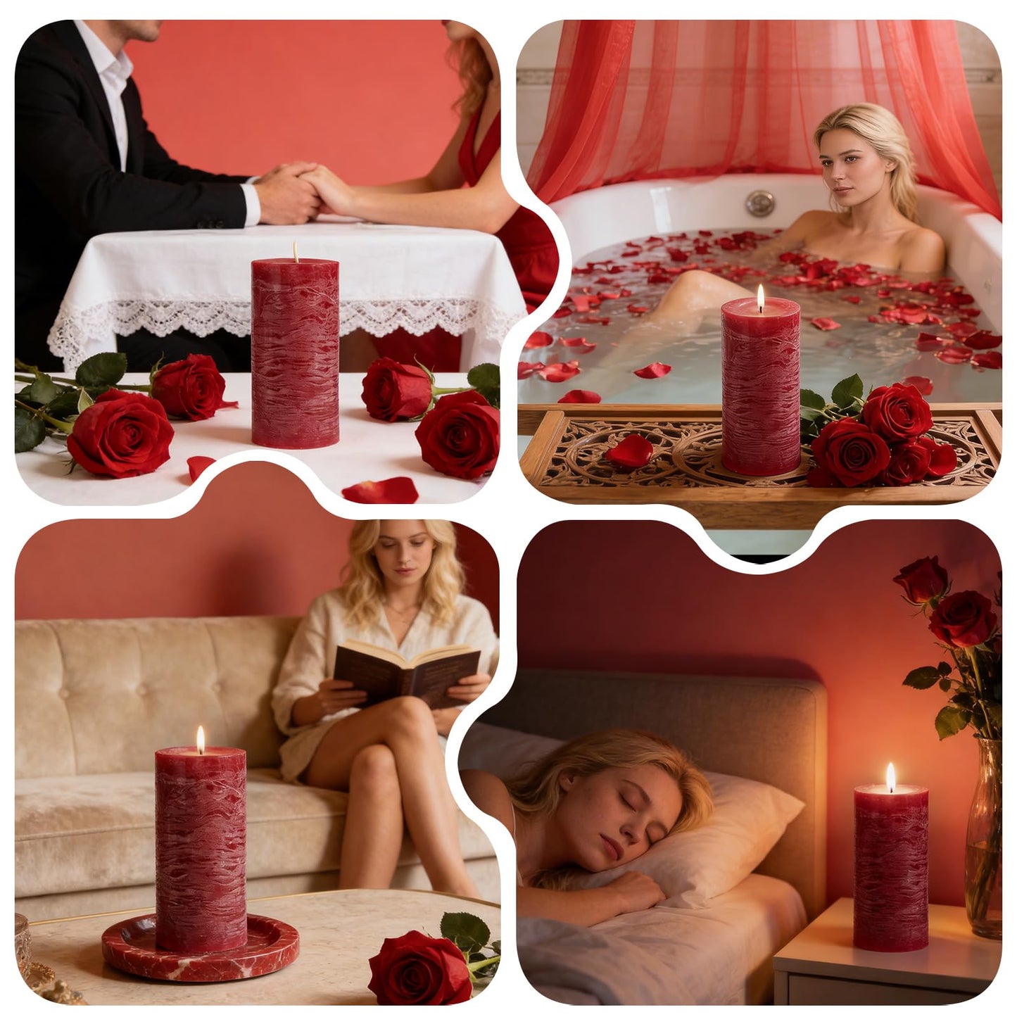 Romantic Rose Scented Pillar Candle - 2.8x6 Inch, 75-Hour Burn, Textured Red Rose Scented Candle for Women, Natural Aromatherapy Candle for Home, Gifts for Women, Valentine's & Romantic Decor