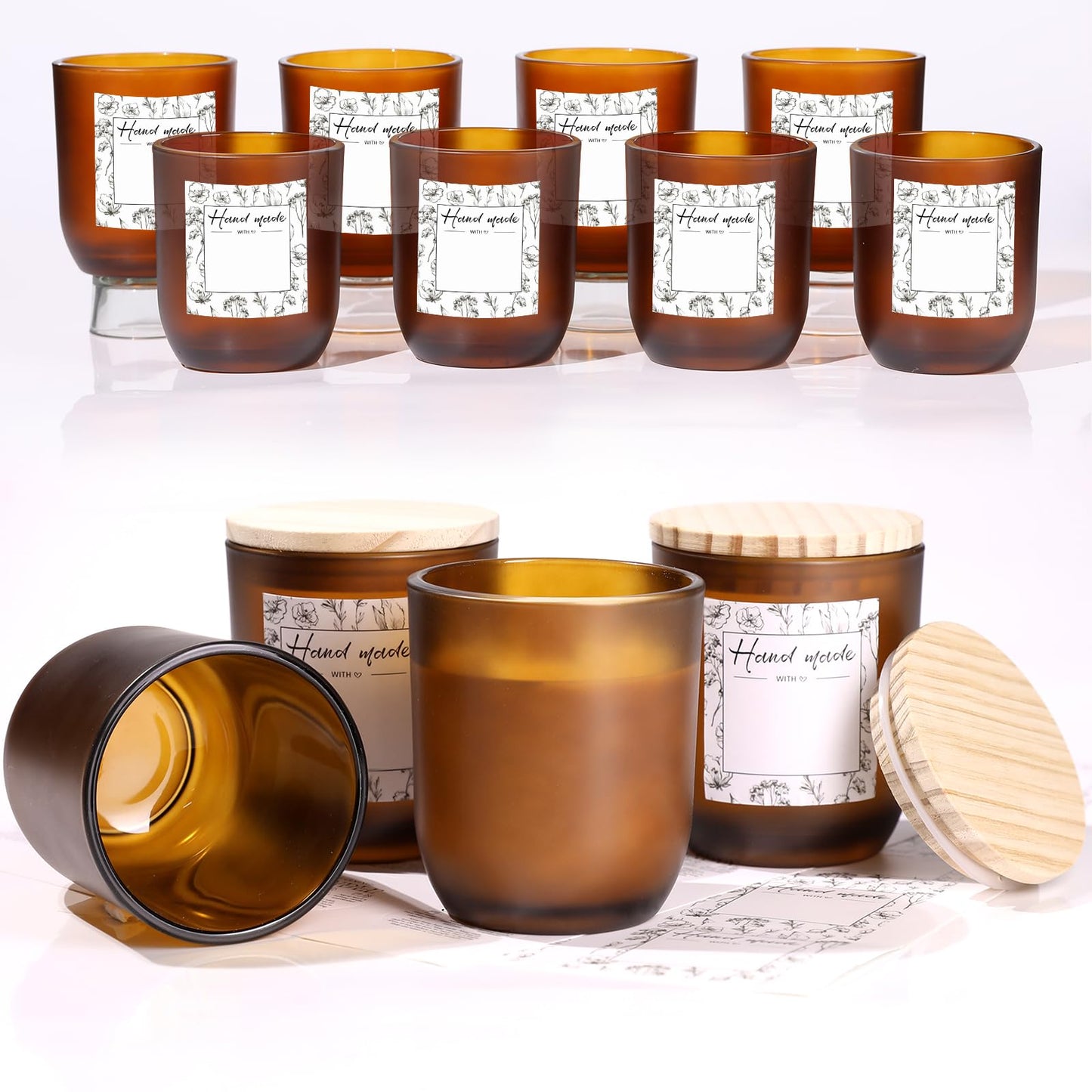 LETINE 12PCS Matte Amber Glass Candle Jars 8oz with Lids - Multi-Purpose Frosted Candle Containers for DIY Candle Making, Herb Storage, Sugar Scrubs, Perfect for Bridesmaids Gifts & Wedding Favor
