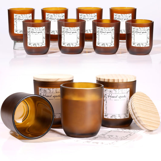 LETINE 12PCS Matte Amber Glass Candle Jars 8oz with Lids - Multi-Purpose Frosted Candle Containers for DIY Candle Making, Herb Storage, Sugar Scrubs, Perfect for Bridesmaids Gifts & Wedding Favor