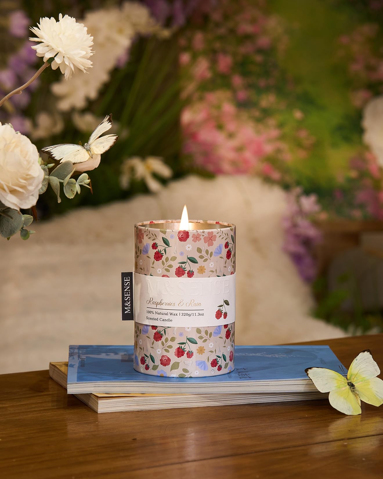 M&SENSE Spring Candle 11.3 oz, Raspberries Rain Scented Candle, Non-Toxin Soy Wax for Home Scented, Floral Candles Gift for Her, Up to 70 Hours Burning Long-Lasting Fragrance