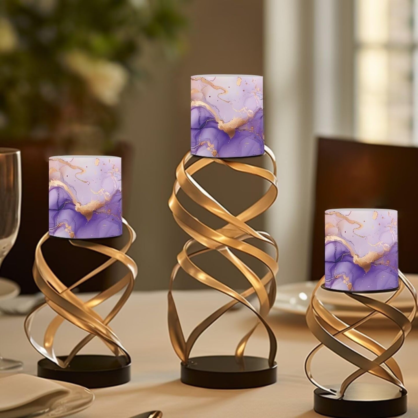 Cozeyat Purple Blue Marble Romantic Ambiance Flameless Candles 4 Pack Battery Operated LED Pillar Candles with Remote Control Timer Waterproof for Indoor Outdoor Use