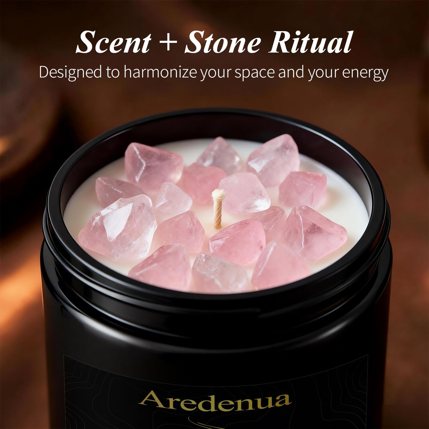 Aredenua Lavender Candle for Sleep and Stress Relief, Rose Quartz Crystal Healing Candle with Natural Soy Wax, Scented Candle for Relaxation, 7oz Long Lasting 50 Hours, Calming Gifts for Women Men