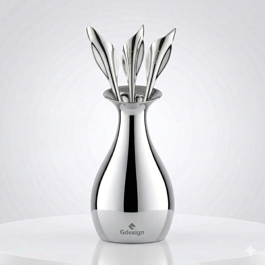 Gdesign Calla Lily Fork Set – Elegant Stainless Steel Base Holder with 3 Mini Forks (5.12"), Perfect for Appetizers, Fruit, Dessert, Cake & Salad, Gift Box Included