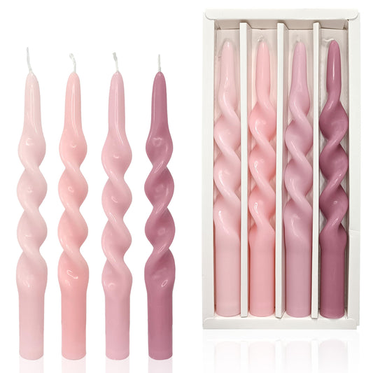 Set of 4 Pink Tapered Candles for Wedding Decor - Unscented Gradient Color Taper Candles - 10 inch Home Decoration Candle