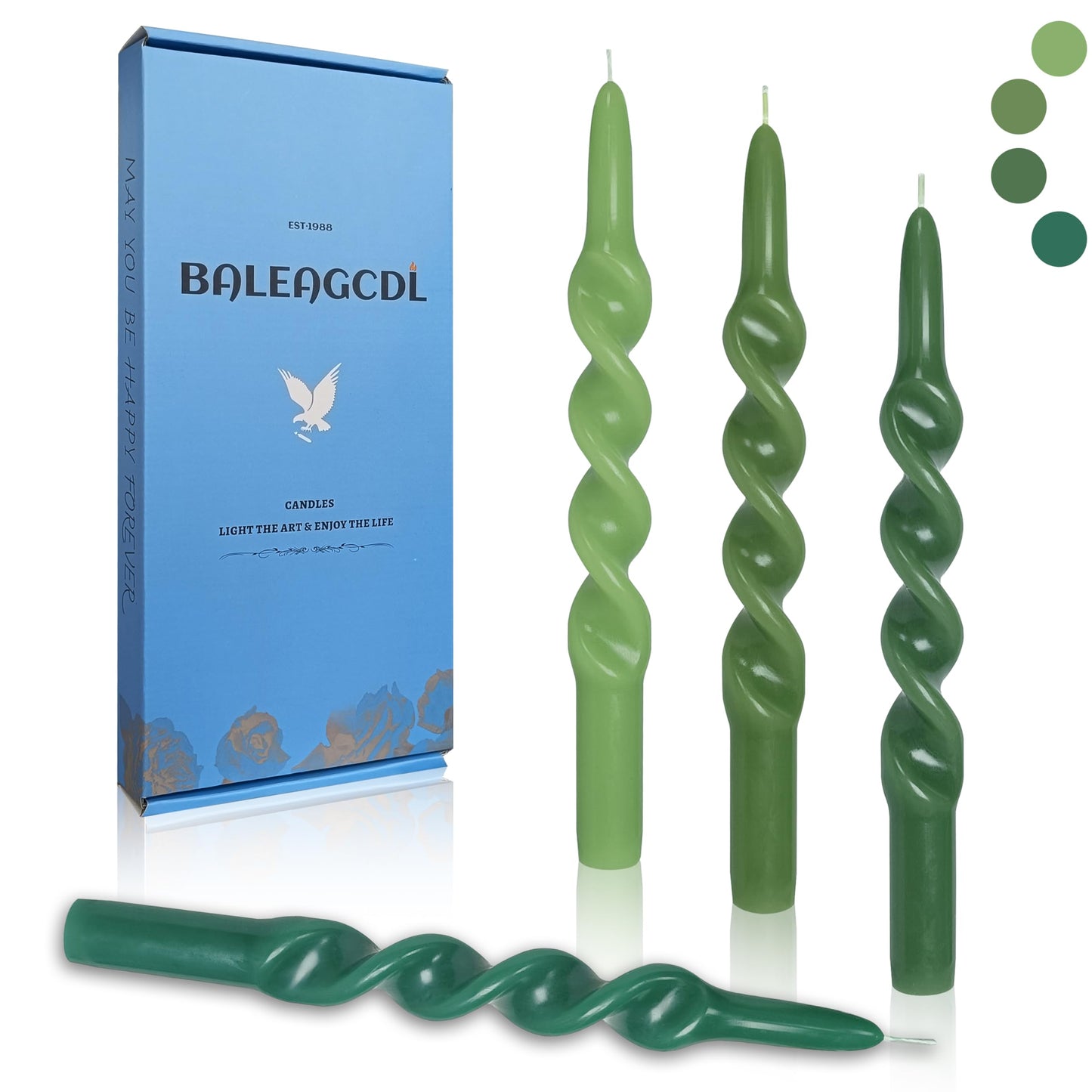 BALEAGCDL Unscented Twisted Taper Candle Gradient Green Spiral Candlesticks 10 Inch Handmade Smokeless Dinner Long Candles Set for Holiday Wedding Party Gift Home Decoration