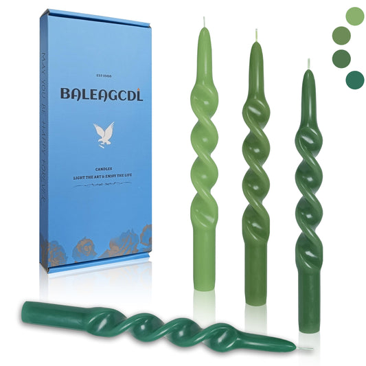 BALEAGCDL Unscented Twisted Taper Candle Gradient Green Spiral Candlesticks 10 Inch Handmade Smokeless Dinner Long Candles Set for Holiday Wedding Party Gift Home Decoration