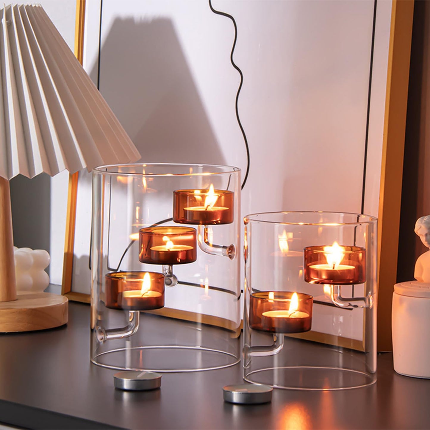 Maimeili Glass Candle Holder Hurricane Crystal Decorative Candle Fits Standard Tealight for Table Wedding Dinning Centerpieces Party Supplies Home Decor