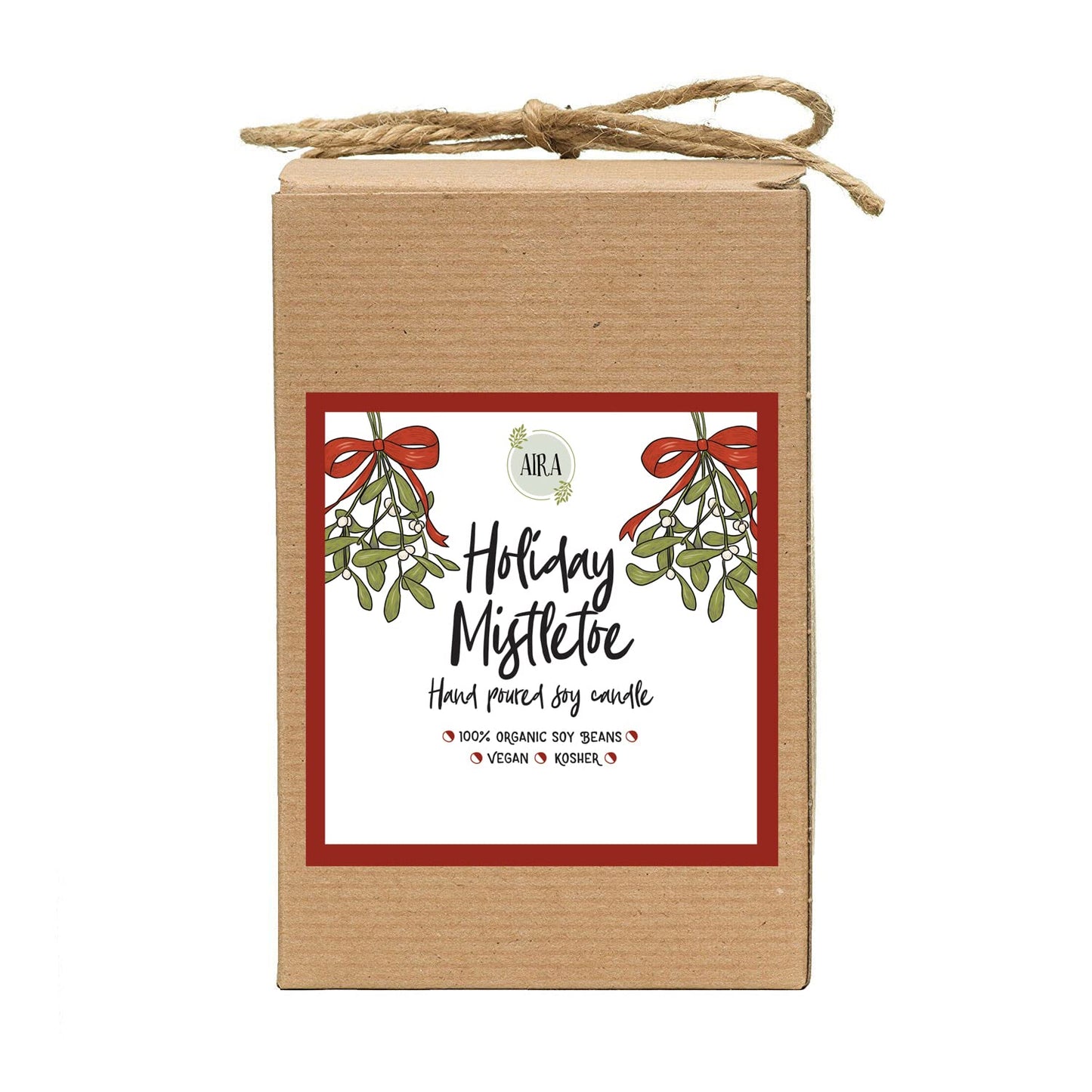 Aira Soy Candles - Organic, Kosher, Vegan, in Mason Jar w/Therapeutic Essential Oils - Hand-Poured 100% Soy Candle Wax - Paraffin Free, Burns 110+ Hours - Holiday Mistletoe Christmas Candle - 16 Oz