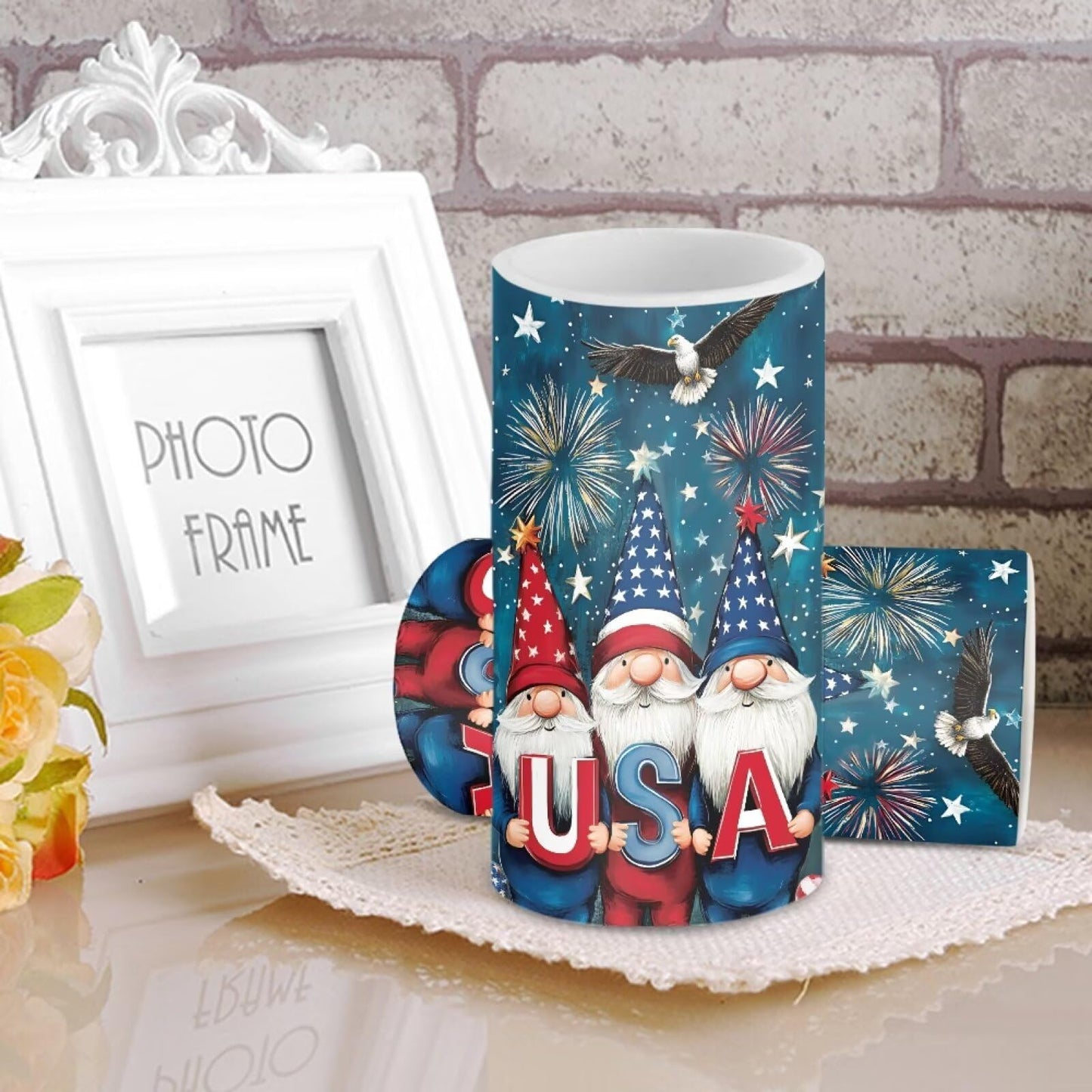 Luarisgur USA Flag Gnomes Battery Powered Candles with Remote and Timer Veterans Day Gifts Decorations LED Flameless Flickering Candles for Indoor Gifts Holiday Decor Home Party Festival Set of 2