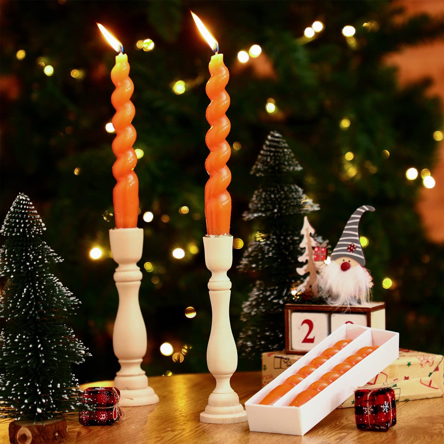 Zhengmy 4 Pcs Orange Spiral Taper Candle 7 Inch Twisted Long Wax Dinner Candlestick for Fall Halloween Christmas Holiday Valentines Wedding Birthday Baby Shower Table Decor(Solid)
