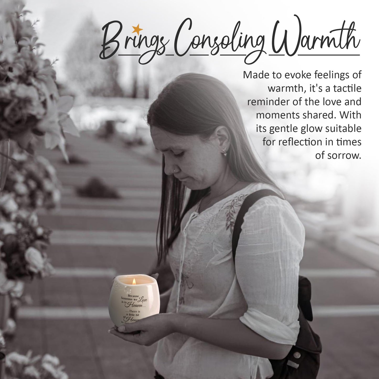 Pavilion 'In Memory, A Bit of Heaven' 19177 - White Ceramic Candle with Soy Wax in a Delicate Floral Scent, Thoughtful Sympathy, Remembrance, and Condolence Gift - 8 Ounces