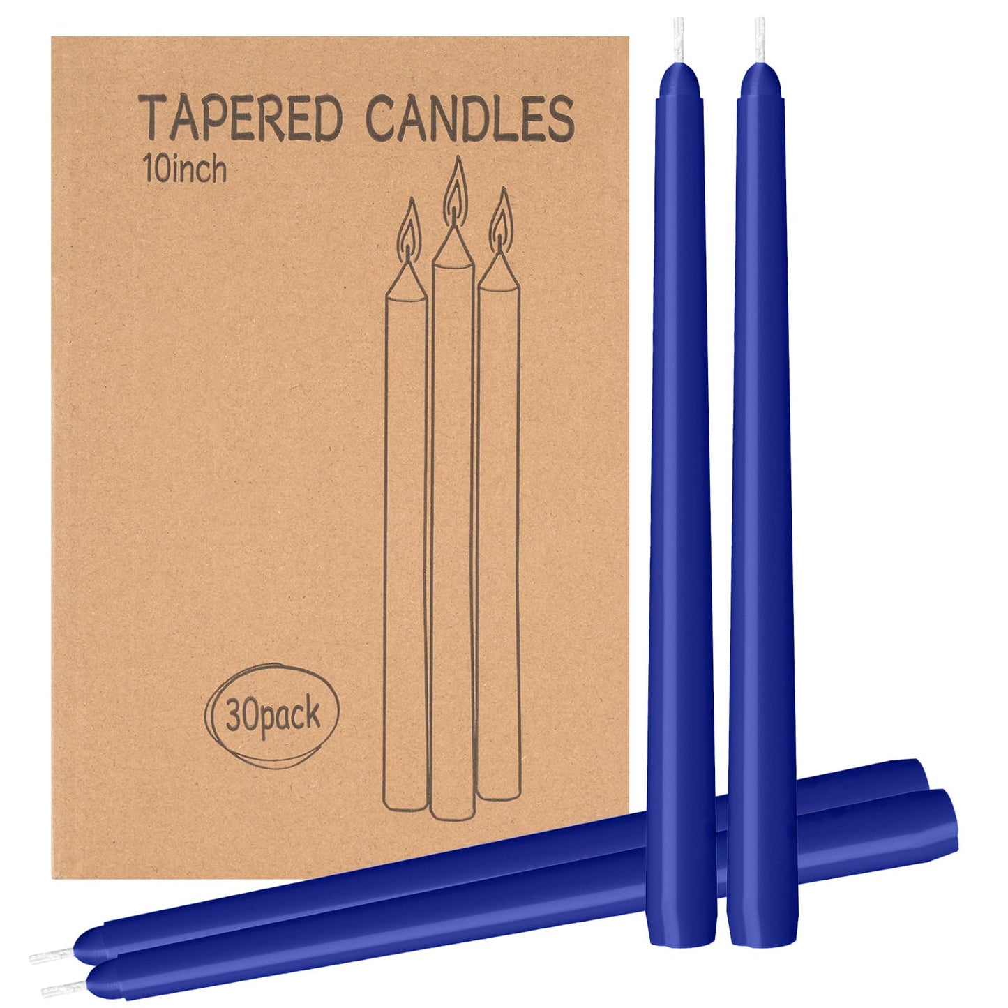 LYOBATH 30 Pack Blue Taper Candles - Taper Candles 10 Inch Dripless, Smokeless & Unscented - 8 Hours Long Burning - Ideal for Weddings, Dinner Parties, and Home Decor