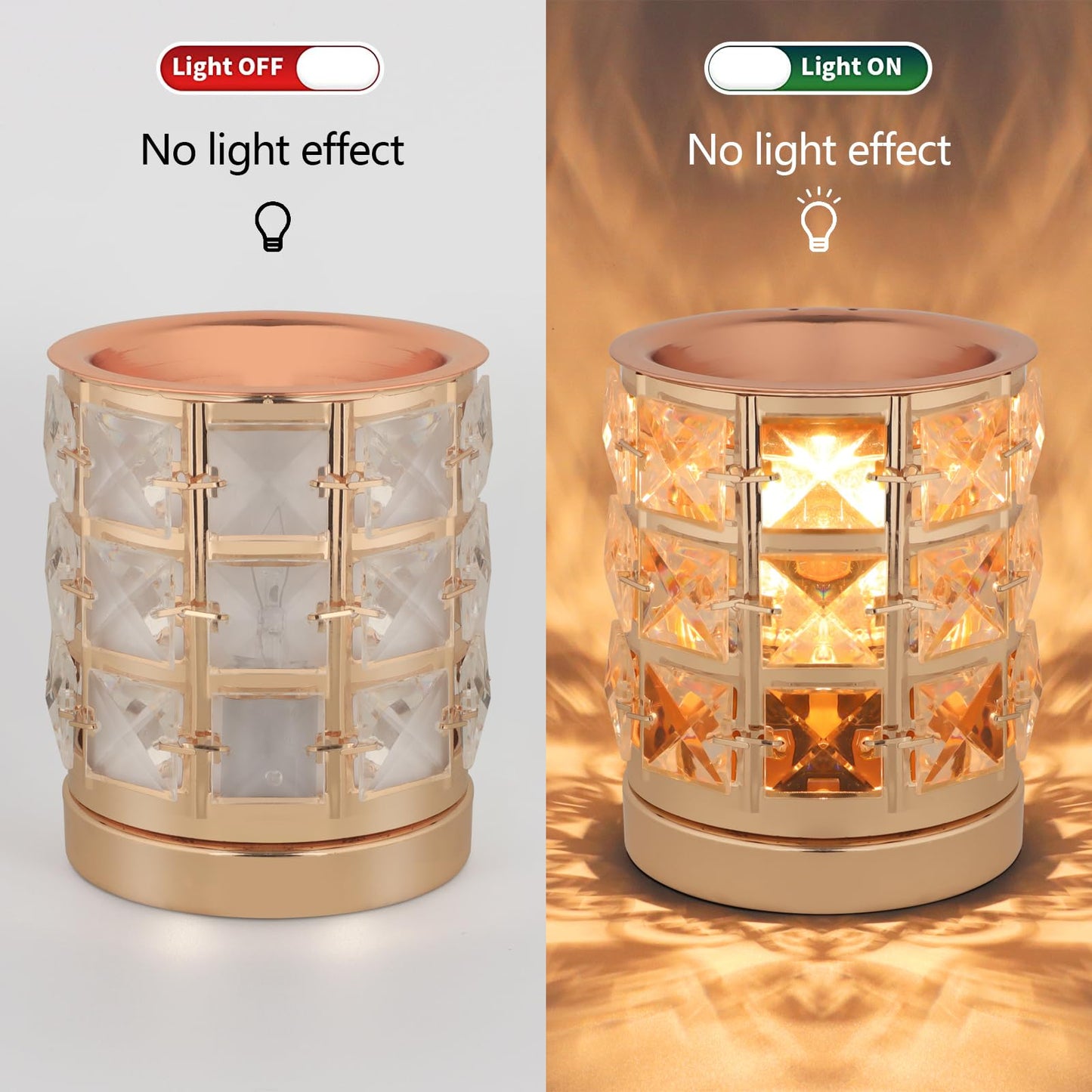 Crystal Wax Melt Warmer Candle Wax Warmer for Scented Wax 2 in 1 Wax Melts Fragrance Warmer Wax Cubes Melter Home Office Deco Night Light Valentines Day Birthday Gifts for Women Mom Girl(02-Gold)