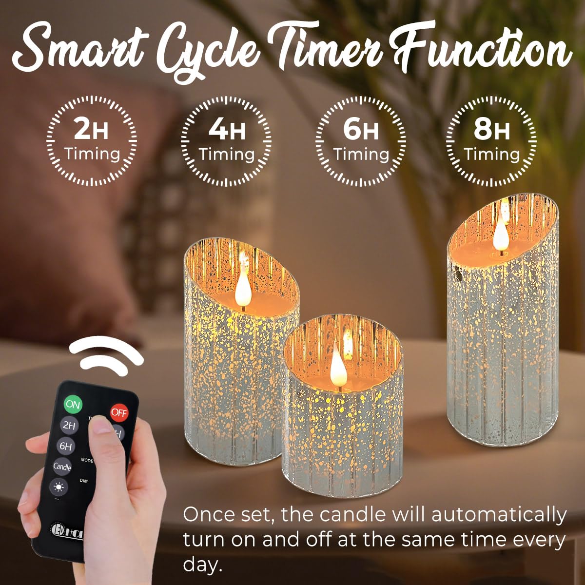 LEDHOLYT Rechargeable Flameless Candle, Flickering LED Pillar Glass Fake Candle with Remote and Timer, Built-in Battery Real Wax Electronic Candle for Room Decoration, Set of 3