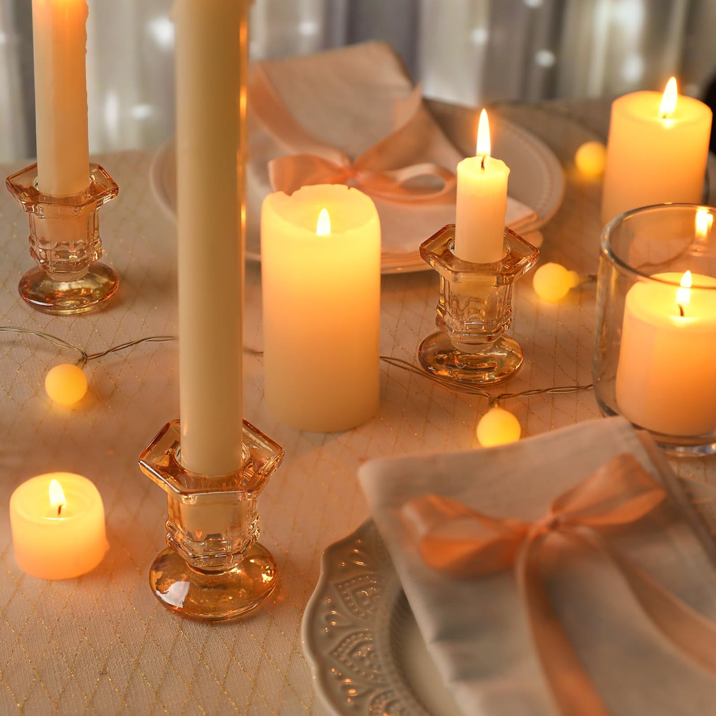 Lanttu 12 Pcs Gold Glass Candle Holders Set, Candlestick Holders Bulk, Taper Candle Holders for Wedding, Festival Table Centerpiece,Home Decoration