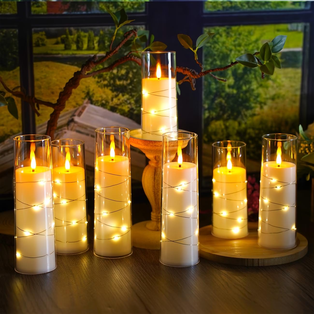 5 Acrylic Flashing LED Candles with Remote Control, flameless Cylindrical Candles with Embedded Star String Lights, Home Decoration Halloween Christmas Atmosphere Wedding Decoration, Home Decoration