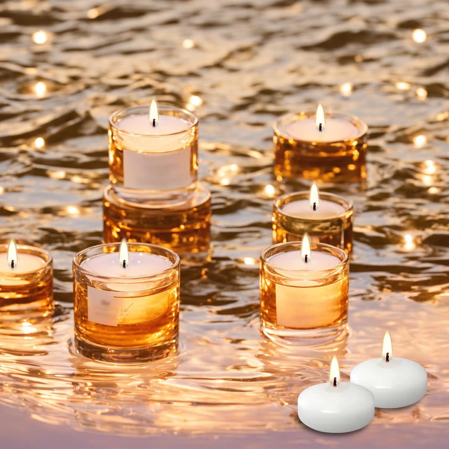 20 Pcs Floating Candles Centerpieces, 1.5 Inch Unscented Floating Candles, Warm Tealights Candles for Wedding, Night, Christmas, Valentine's Day,Home Decor and Party Decoration (White 20pcs)