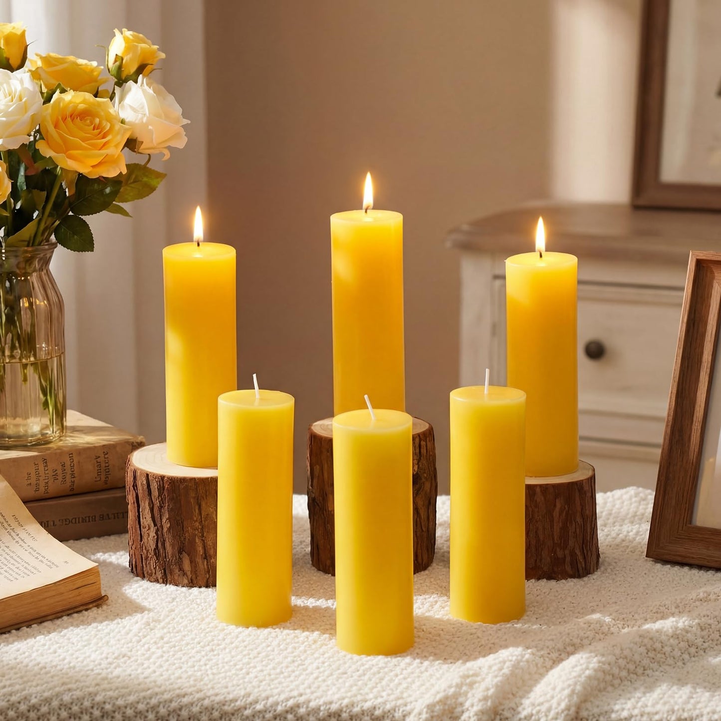 Lounsweer 6 Pcs 2 x 6 Inch Citronella Scented Pillar Candles Yellow Scented Candle for Home Indoor & Outdoor Use