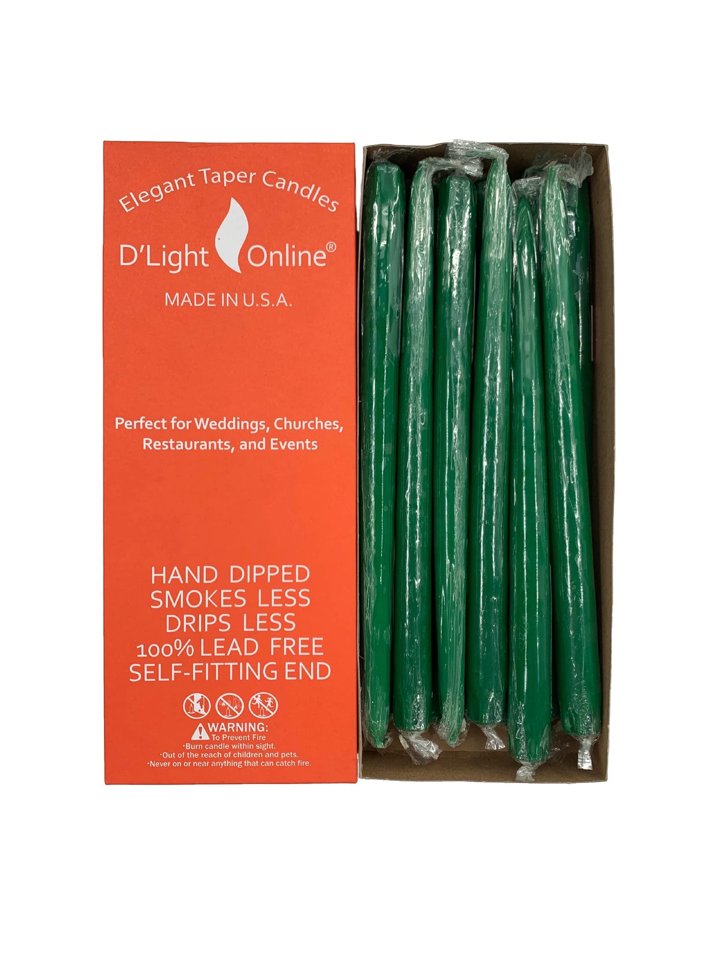 D'light Online Elegant 12" Unscented Holiday Green Taper Candles Premium Quality Candles Hand-Dipped, Dripless Tapered Candles and Smokeless - Set of 12 Individually Wrapped (12 Inch, Holiday Green