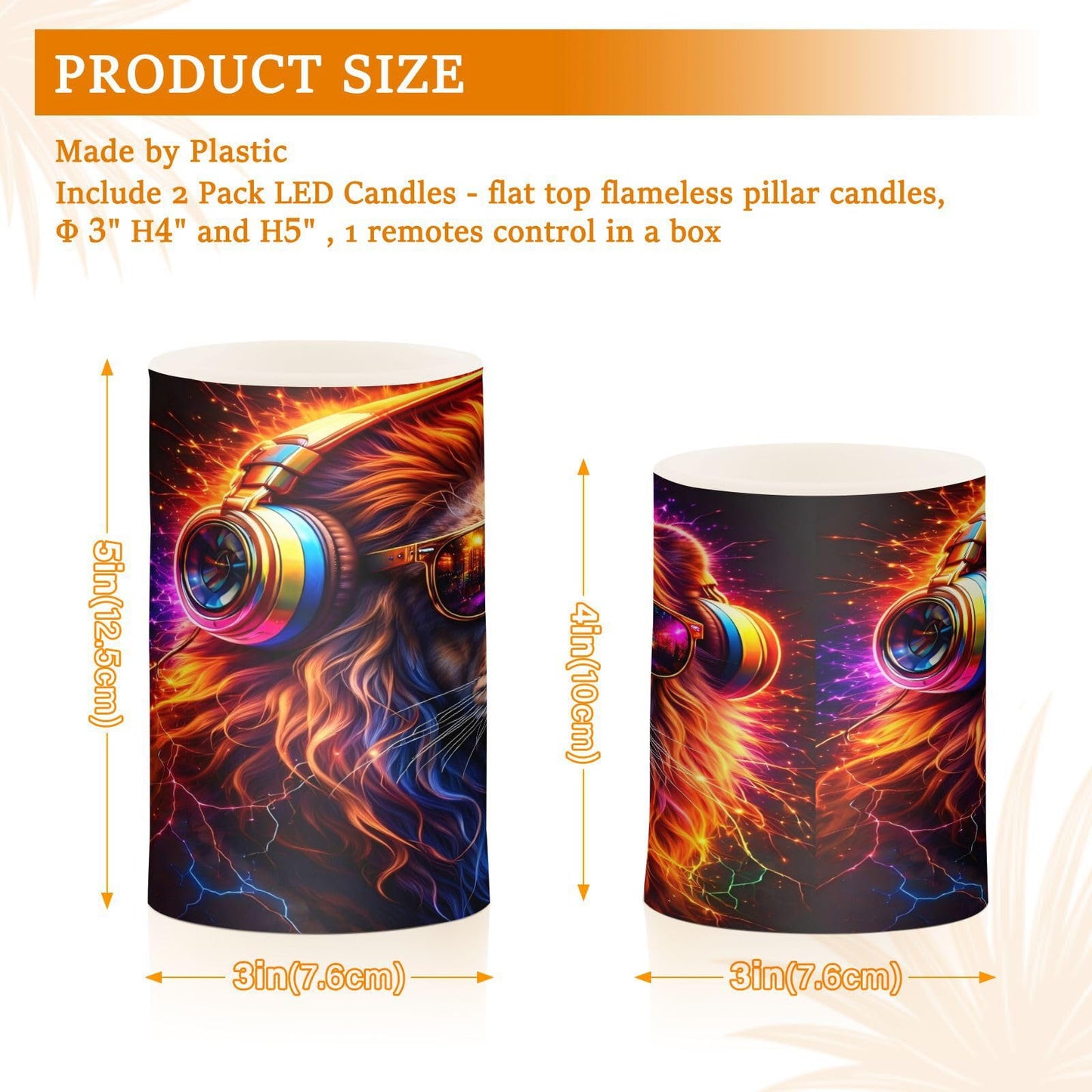 KGLDSNM Neon Lion LED Flameless Flickering Candle with Remote Timer Battery Operated for Indoor Outdoor Party Holiday Home Decor 2 Pack