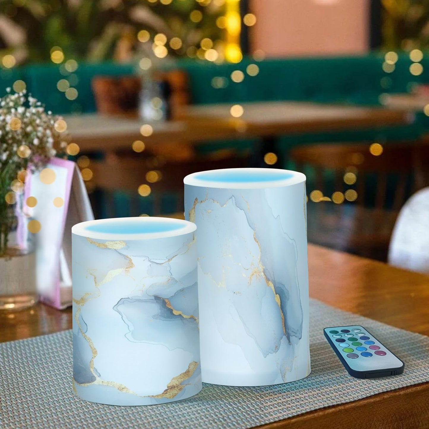 Zathe Flameless Flickering Candles Batteries Flameless Candles Set for Home Decor Marble White White