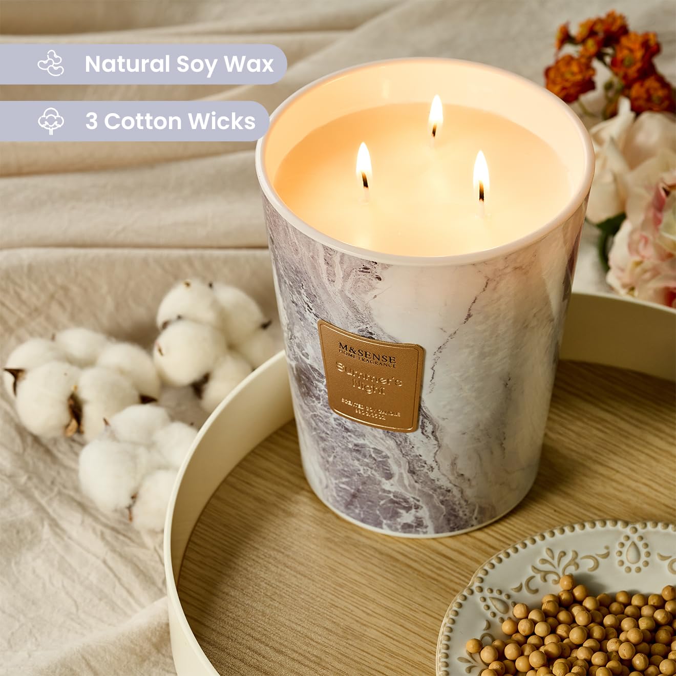 M&SENSE Extra Large Summer Candle 35oz 150H Summer Night Scented Candle, 3 Wick Highly Scented Jar Candle, XL Candles Gift for Stress Relief, Meditation, Yoga