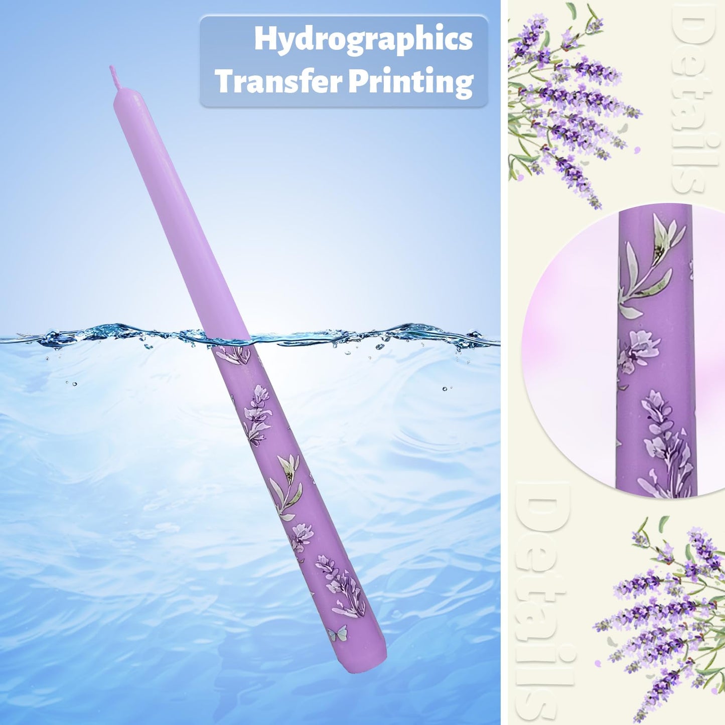 Taper Candles 10 Inch Print Candle Handmade Unscented Lavender Long Candles 2 Pack Twisted Candlesticks for Wedding Home Decoration Gifts