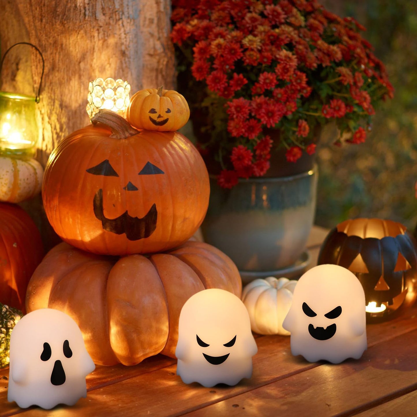 Lasumora Ghost Halloween Decorations Flameless Candles with Remote Timer, 6 Pack Grimace Ghost Candles, Battery Operated Halloween Lights Dimmable Halloween Decor Indoor