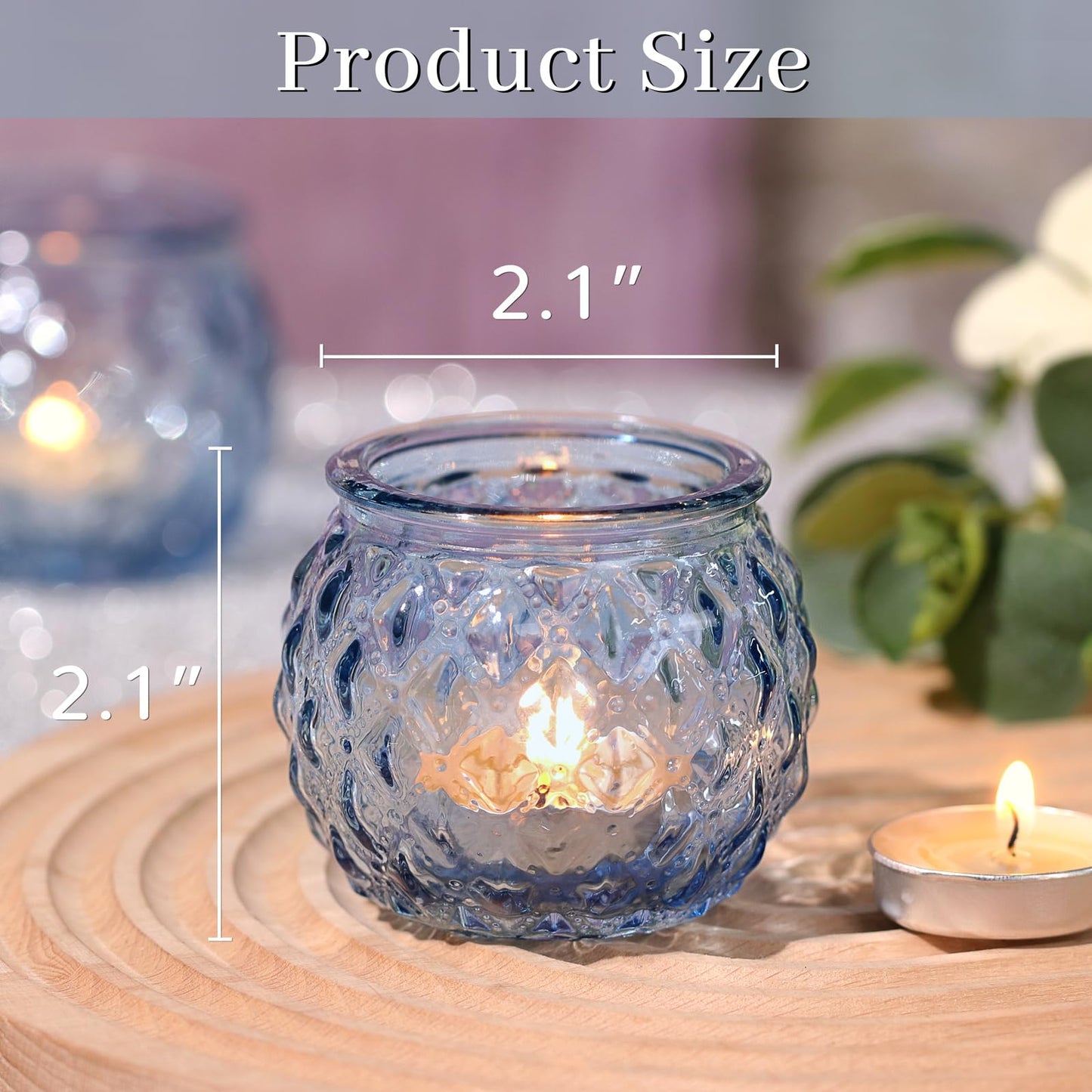 DARJEN Blue Votive Candle Holders Set of 24- Round Glass Candle Holders Bulk for Tea Light Candle, Diamond Texture Candle Votives for Wedding Centerpiece, Party & Home Decor