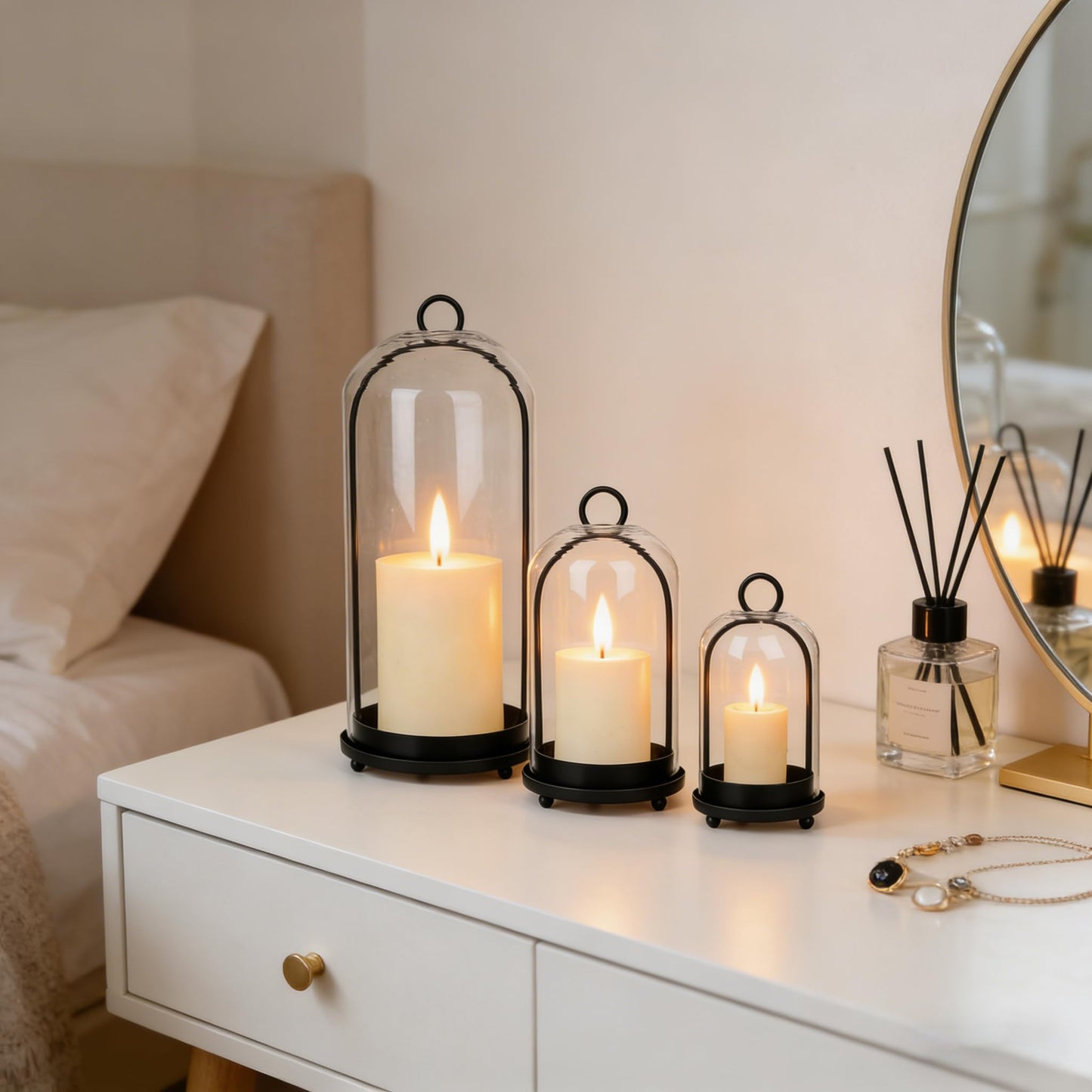 Glass Candle Holder Hurricane Candle Lantern Decorative Candle Fits Standard Tealight for Table Wedding Dinning Centerpieces Party Supplies Farmhouse Home Decor（NO Candles）