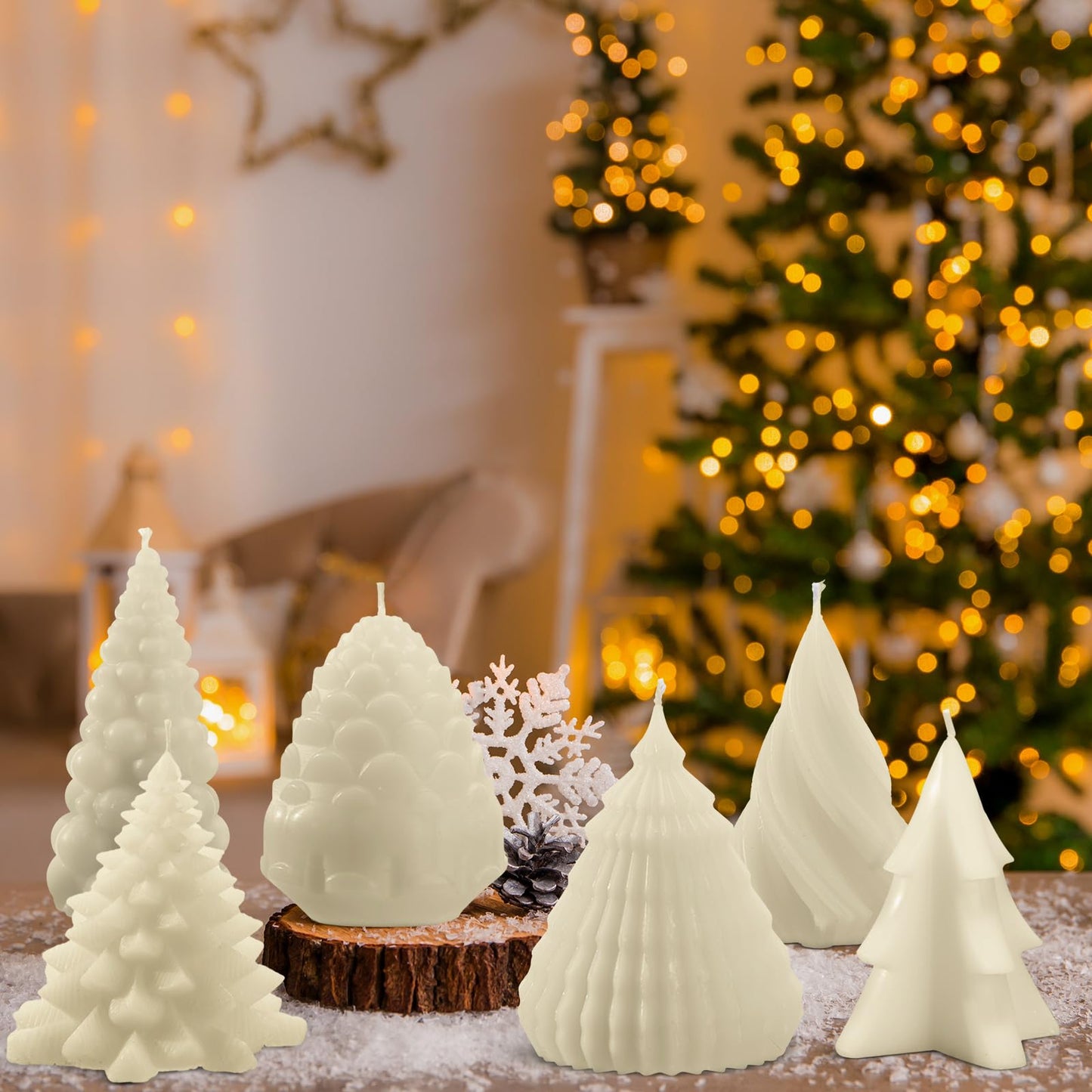 MTLEE 6 Pieces Christmas Soy Candles Scented Candles Winter Christmas Tree Cone Candles Home Decor Pinecone Candle Handmade Wax Candle for Bedroom Bathroom Party (White)