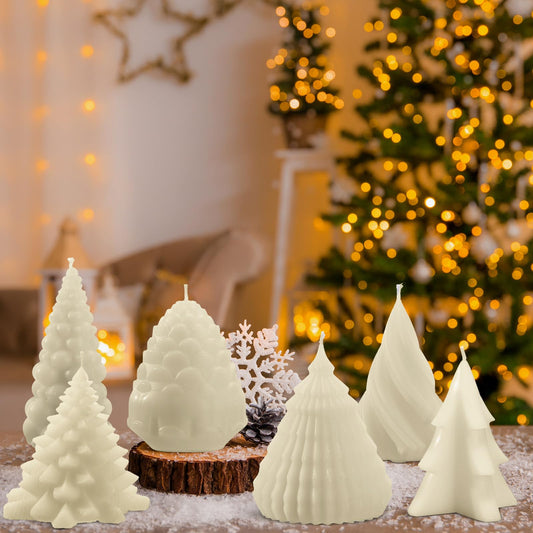 MTLEE 6 Pieces Christmas Soy Candles Scented Candles Winter Christmas Tree Cone Candles Home Decor Pinecone Candle Handmade Wax Candle for Bedroom Bathroom Party (White)