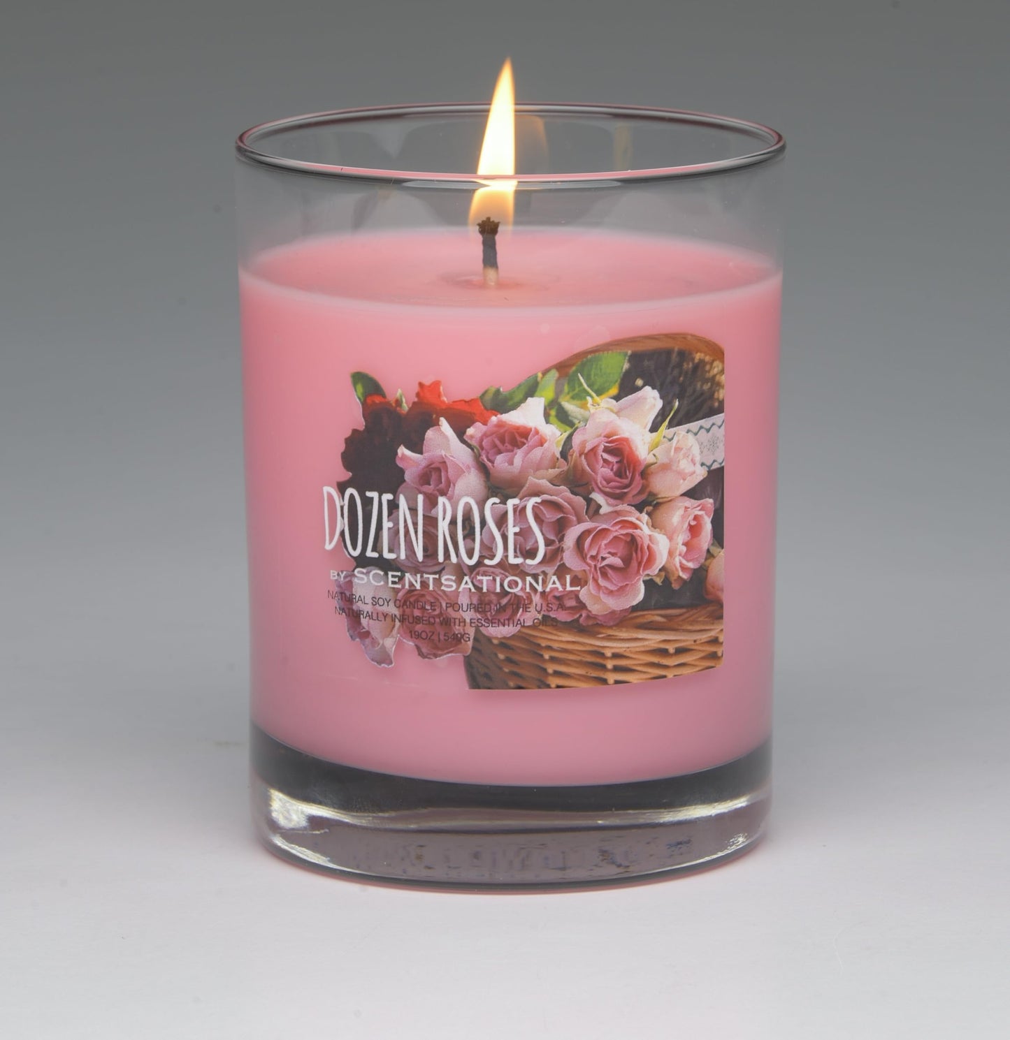 Scentsational Dozen Roses Soy Candle, 11 oz, Pink, Gift Wrapped with Organza Bow, 50-60 Hour Burn Time