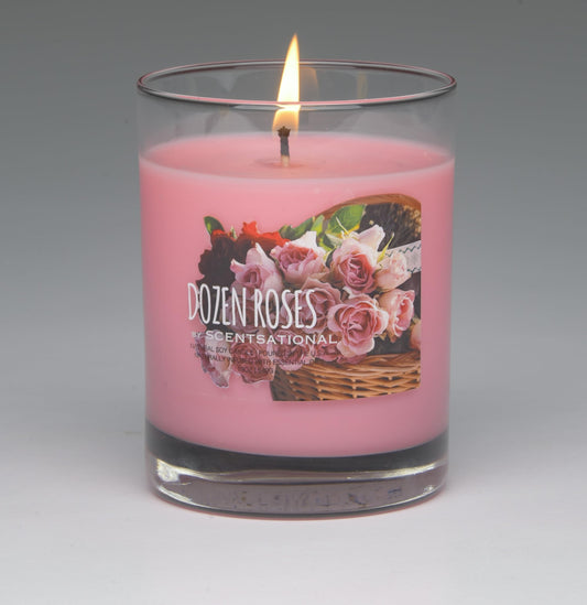 Scentsational Dozen Roses Soy Candle, 11 oz, Pink, Gift Wrapped with Organza Bow, 50-60 Hour Burn Time
