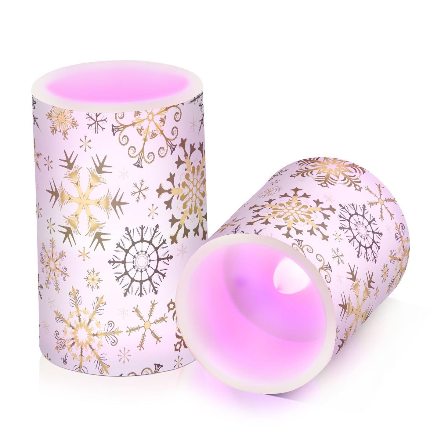 Christmas Lights Decorations Flameless Candles Golden Snowflake White Pillar Candles Set of 2 Battery Operated Remote Control Warm Lights
