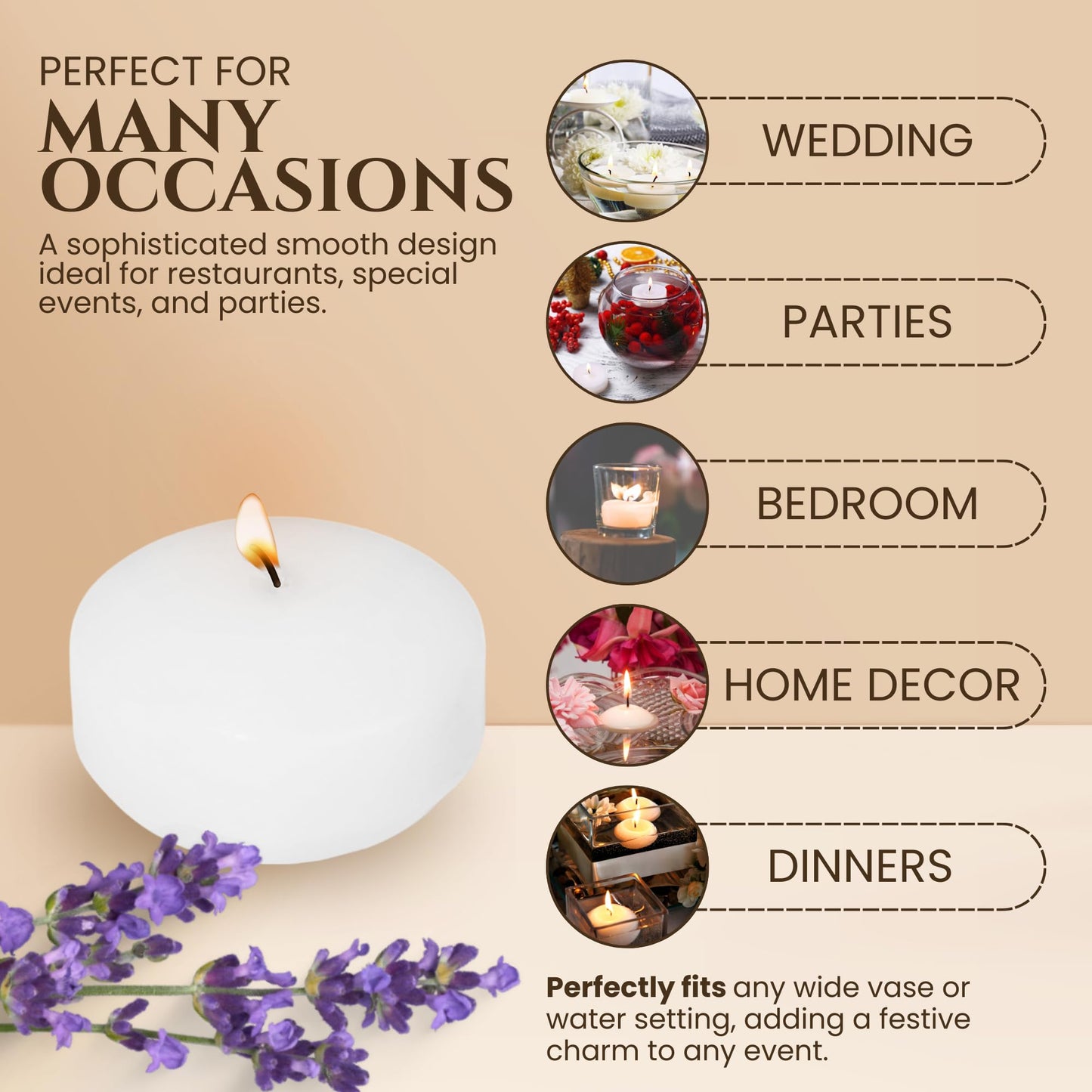 Floating Candles 2" White Dripless Wax Discs (24 Pack) - 4 Hour Burn time - Perfect for Wedding, Party, Holiday, Home Decor, Romantic Centerpieces, Valentine's Day & Pool Parties