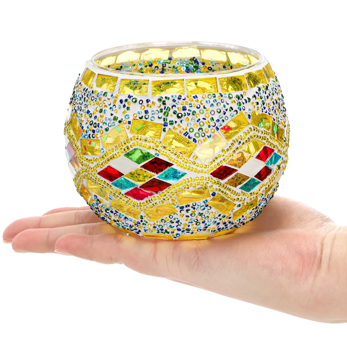 DEAYOU 4 Pack Glass Candle Holders Mosaic, Decorative Glass Tealight Votive Holder Bowl, Scented Candle Stand for Lighting Decor, Gift, Aromatherapy, Also Used as Vase, Pen Holder, Potted Plant Bowl