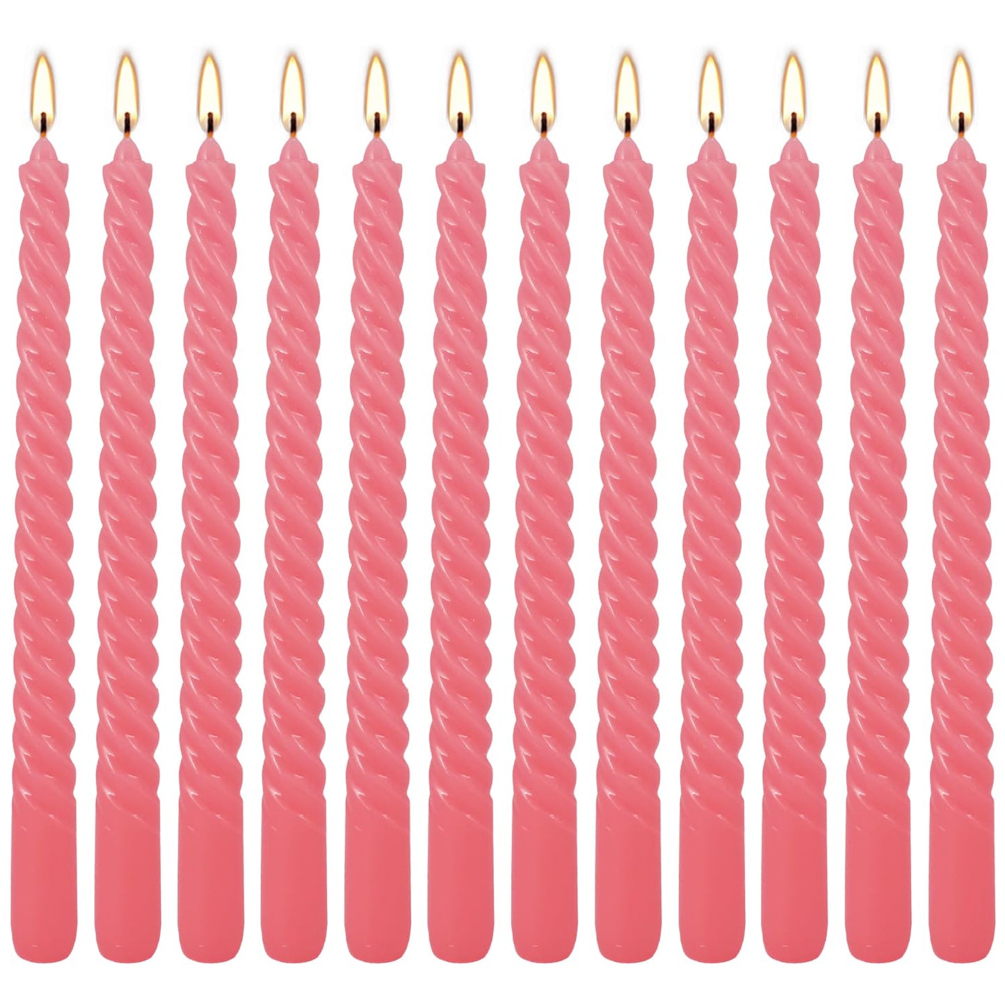 12-Pack Pink Spiral Taper Candles – 10 Inch Elegant Dripless & 10-Hour Burn – Long-Lasting Decorative Candles for Weddings, Birthdays, Parties, Church, Home Decor & Romantic Dinners