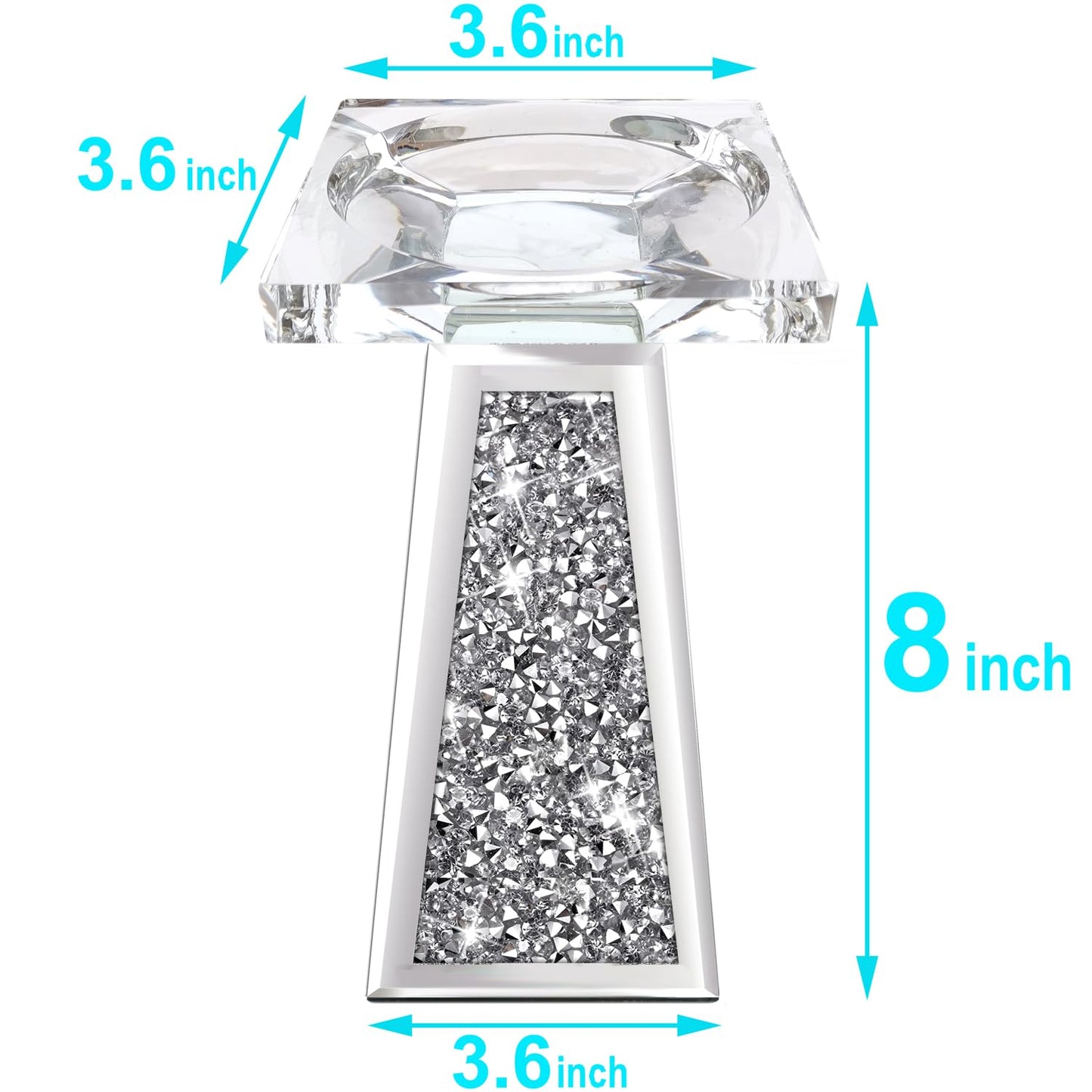Wocred 2 Piece Candlestick Holders for Holding Pillar Candles, Crystal Crushed Diamond Candle Holders Set Decor for Dinning Room, Silver Glass Votive Candle Holders for Table Centerpiece(8”)