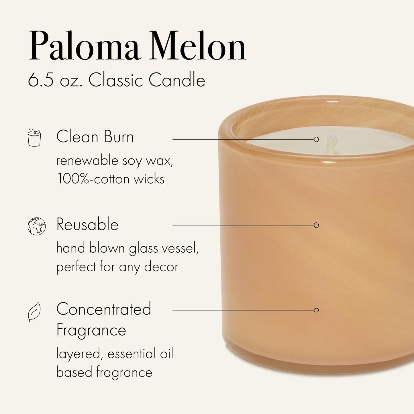 LAFCO New York Classic Candle, Paloma Melon - 6.5 oz - 50-Hour Burn Time - Reusable, Hand Blown Glass Vessel - Made in The USA