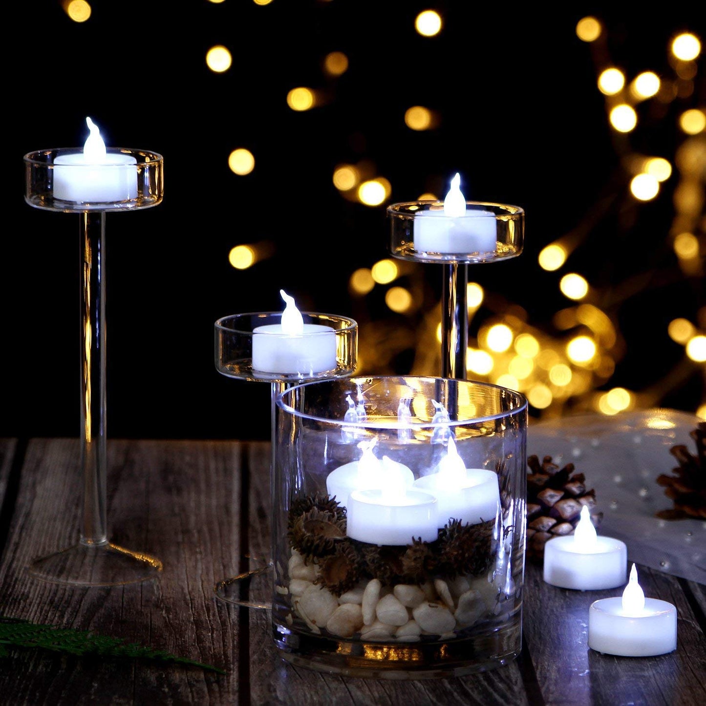 Anziner Led tealights,24 Pack Flameless Candles Lights Realistic Flickering Battery Operated Led Tea Lights Candles for Christmas,Wedding, Birthday, Halloween Gifts Home Decoration in Cool White