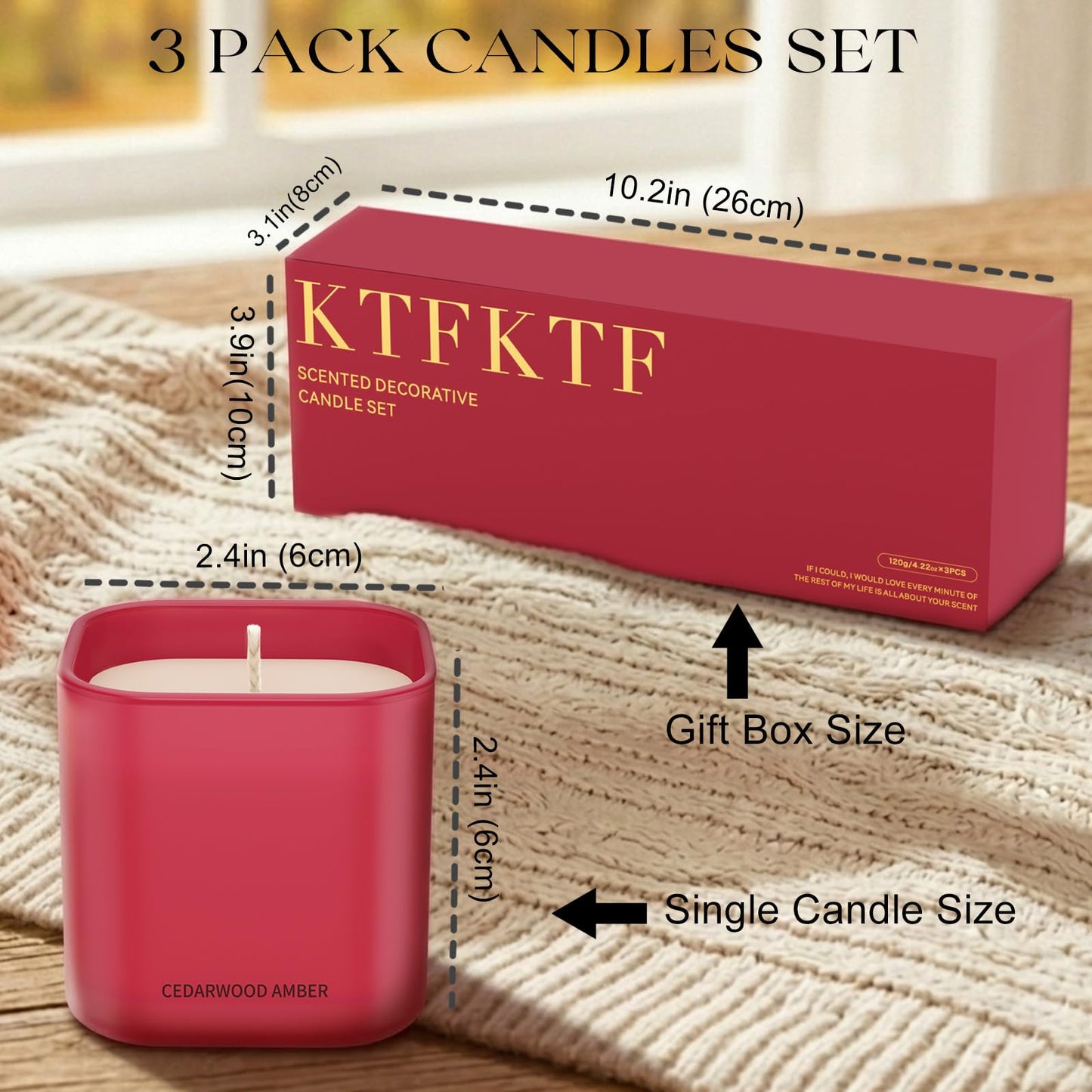 KTFKTF Scented Candle Gift Set for Women – 3 Pack Natural Soy Wax Candles, Apple Cinnamon, Pumpkin Nutmeg & Cedarwood Amber, 90 Hour Burn Time, Aromatherapy Candles for Home, Birthday & Holiday Gifts