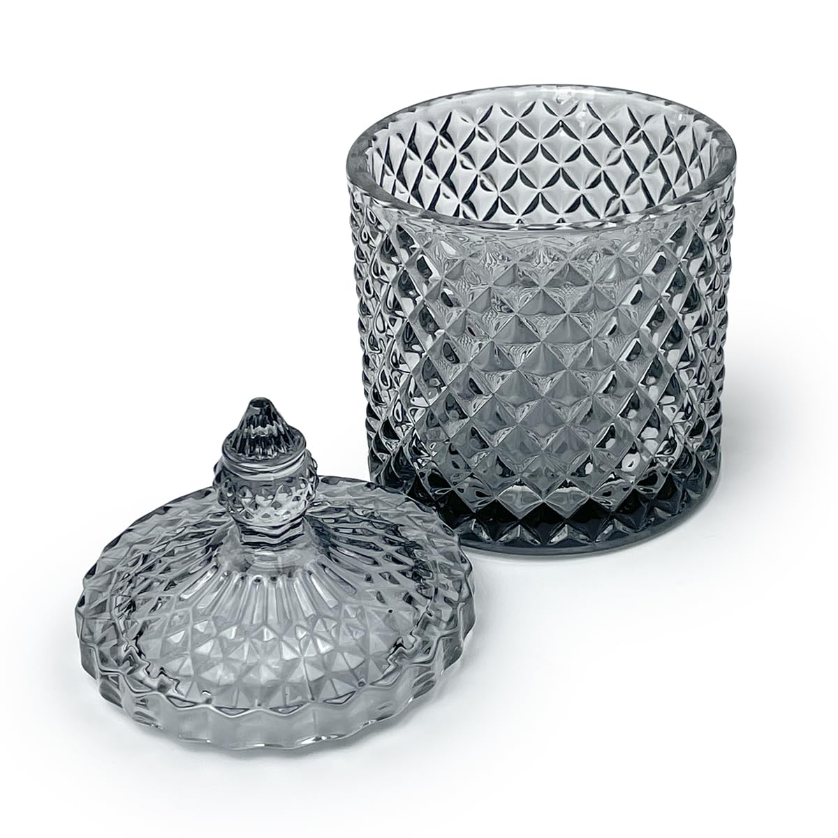 YILUSHENGHUA Colorful Glass Jar With Lid,Cute Candle Cup,Candy Dish,Candy Cookie Jars,Jewelry Box,Decorative Jar(Gray)