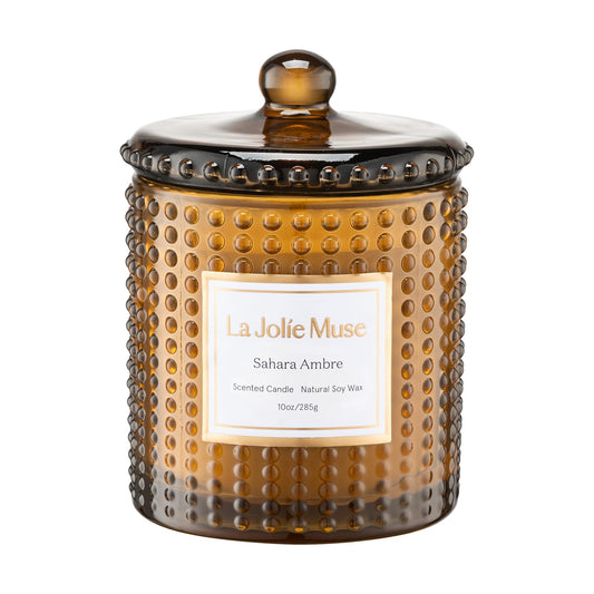 LA JOLIE MUSE Sahara Amber Scented Candles for Home | Non Toxic Natural Soy | Luxury Decorative Large Jar Candle | Gifts for Women & Men | Bergamot Musk | 55 Hrs