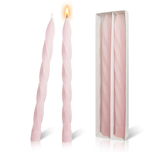 Taper Candle Pink Spiral Tapered Candles 10 Inch Smokeless Candlesticks Handmade Twisted Candle Stick 2 PCS for Holiday Wedding Home Decor Gifts