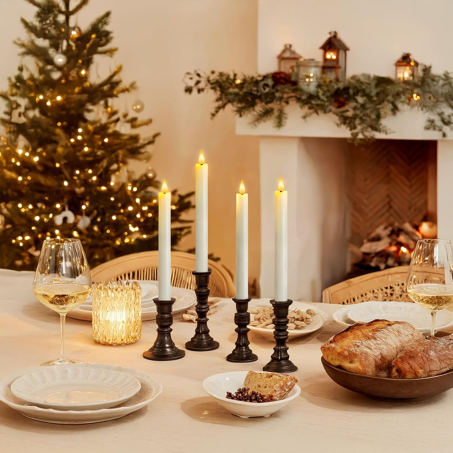 Meigic 12 Pcs Flameless Taper Candles with Remote Timer, Battery Operated Window Candles, White Plastic LED Candlesticks, for Wedding Halloween Christmas Church Decor, 9.6 inches