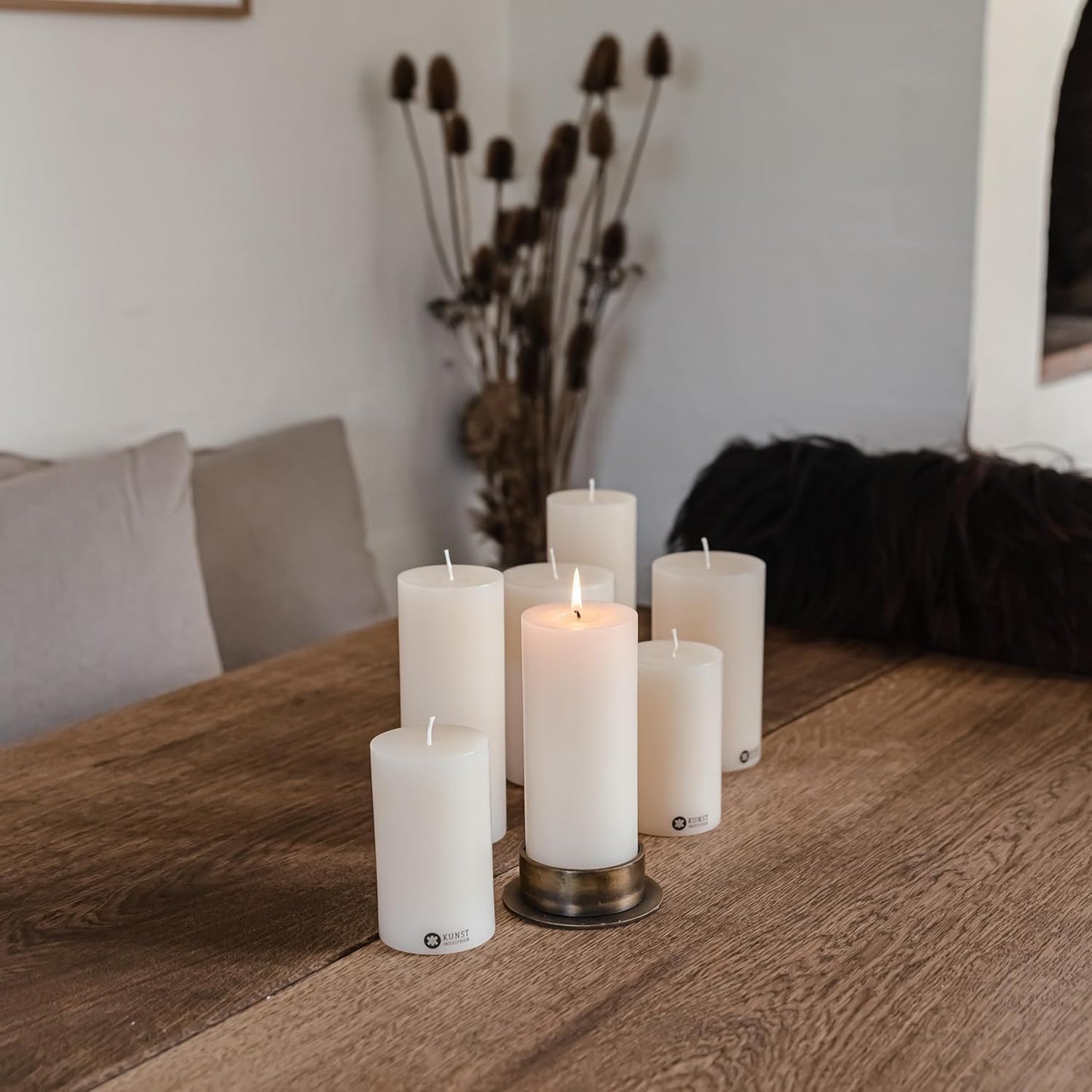 Pillar Candles, Handmade in Europe, 6 Pack – RSPO Certified, Dripless & Smokeless Velas, Long Burning Candles 45 Hours per Large Candle, Unscented Candle Set (6 pcs, Ø 2.4 in x H 4.7 in, Off-White)