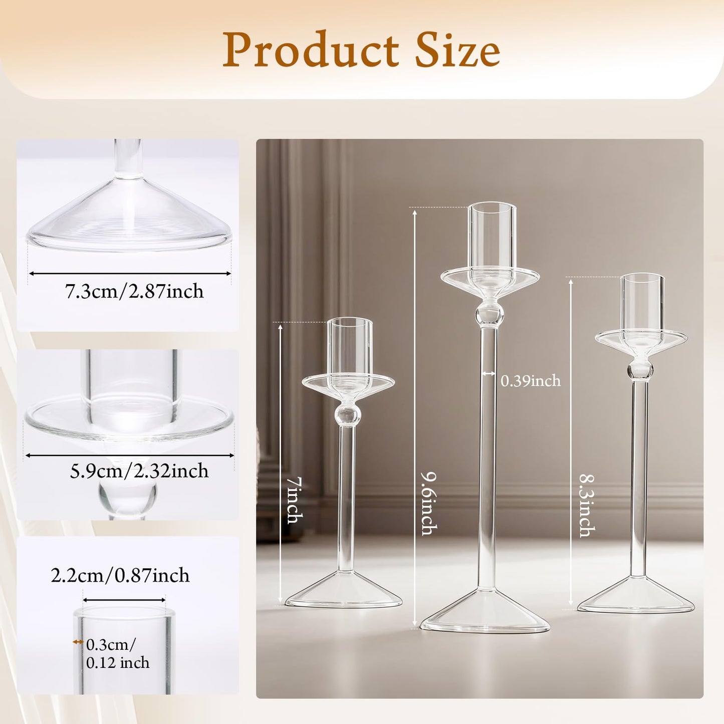 CHILL RECIPE Bow Candle Holder Glass Taper Candlestick Holders with Built-in Candle Drip Protectors Bows Decor for Table Centerpiece Wedding Party Halloween(Black)
